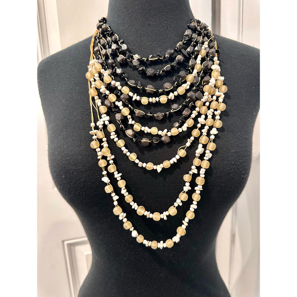 2 Boho Graduated Multi-Strand Beads on Cord Necklaces Wear Together or Separate - Picture 1 of 10